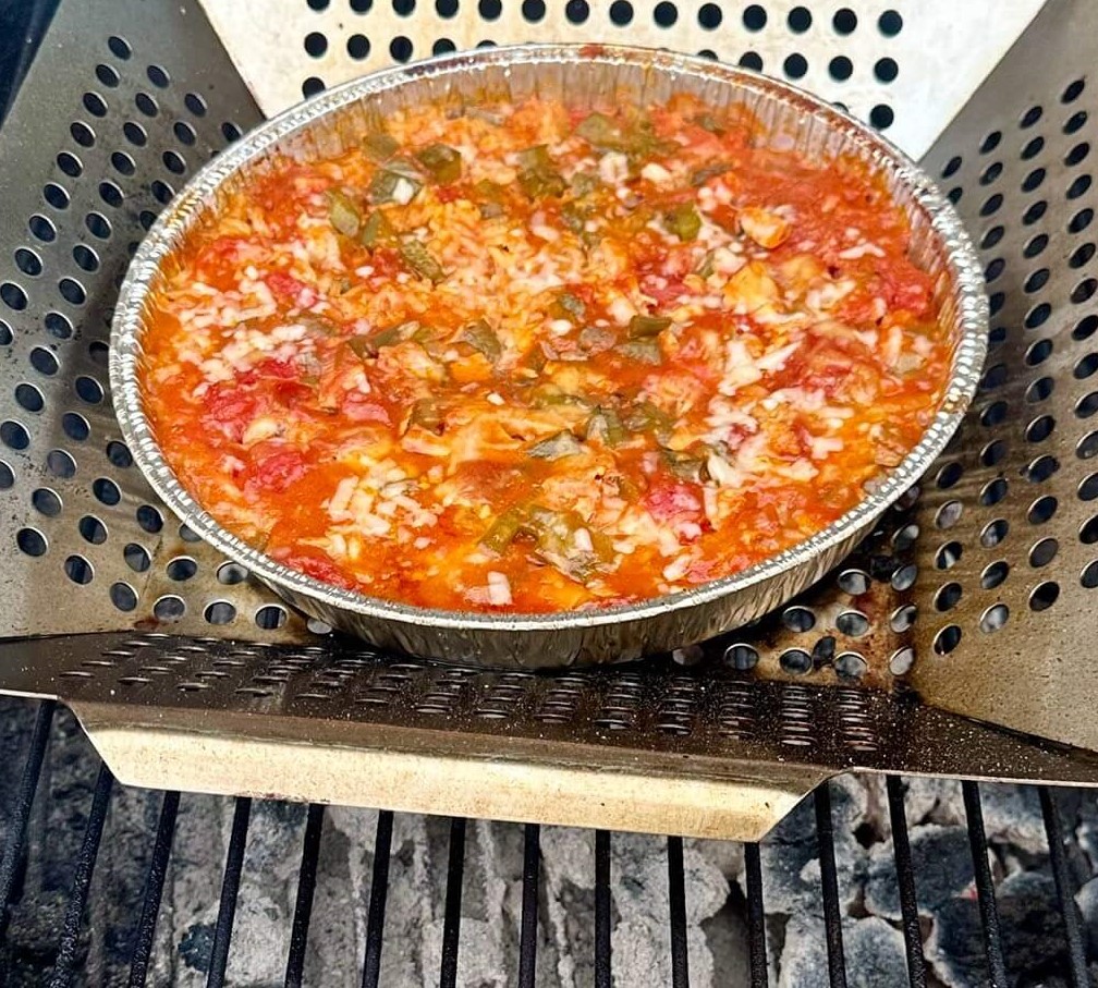 chicken and rice casserole on the grill