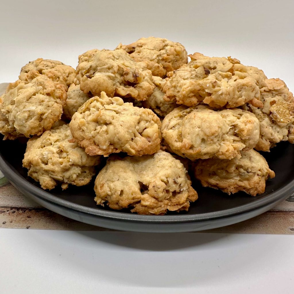 mesa sunrise crunchy oatmeal cookies on a black plate